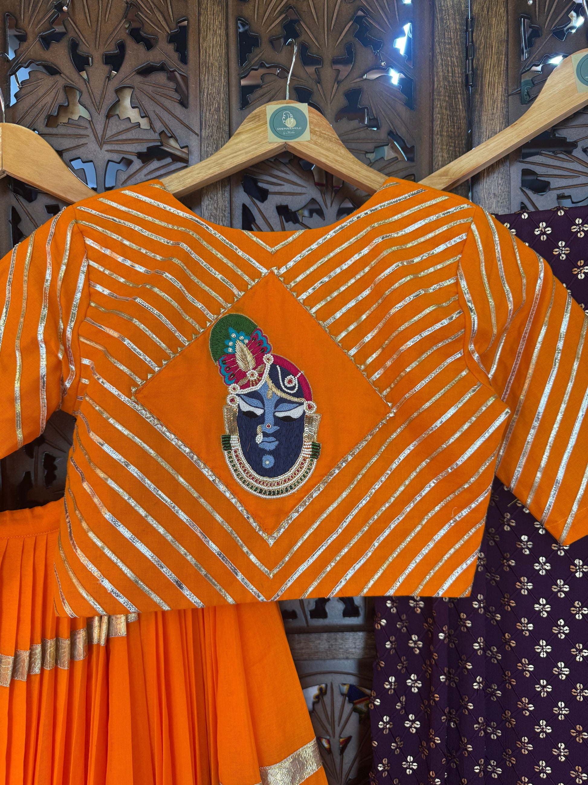 ORANGE MULMUL CHANIYA CHOLI RAAS'25 HANDMADEAHOLIC BY MISHKA
