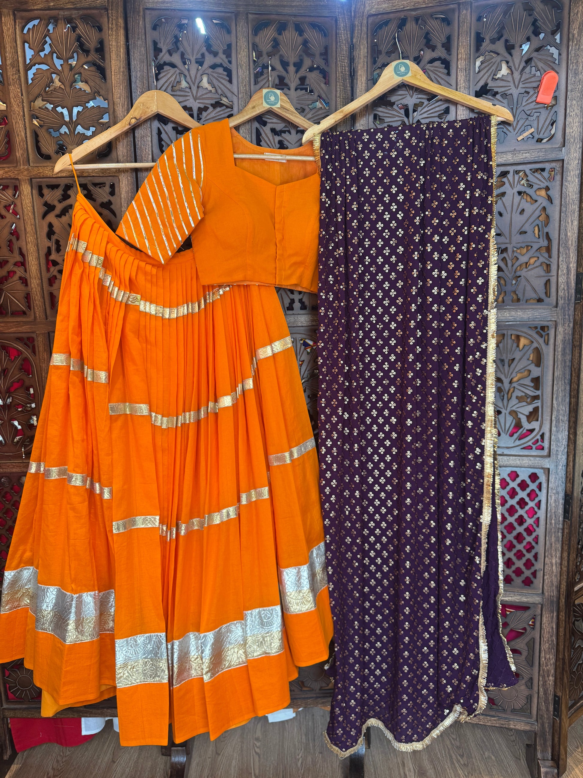 ORANGE MULMUL CHANIYA CHOLI RAAS'25 HANDMADEAHOLIC BY MISHKA