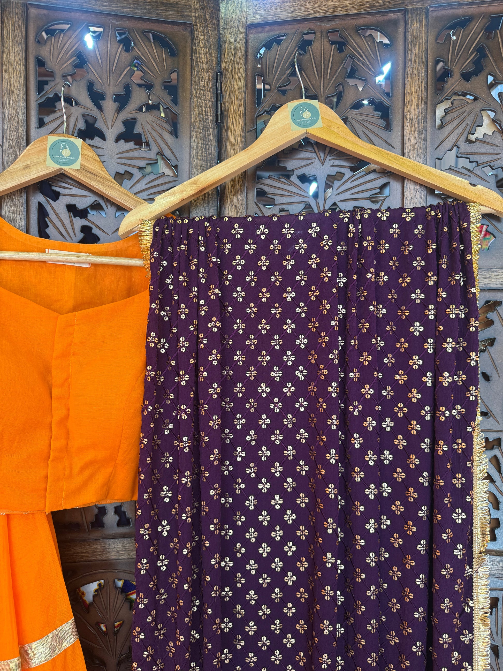 ORANGE MULMUL CHANIYA CHOLI RAAS'25 HANDMADEAHOLIC BY MISHKA