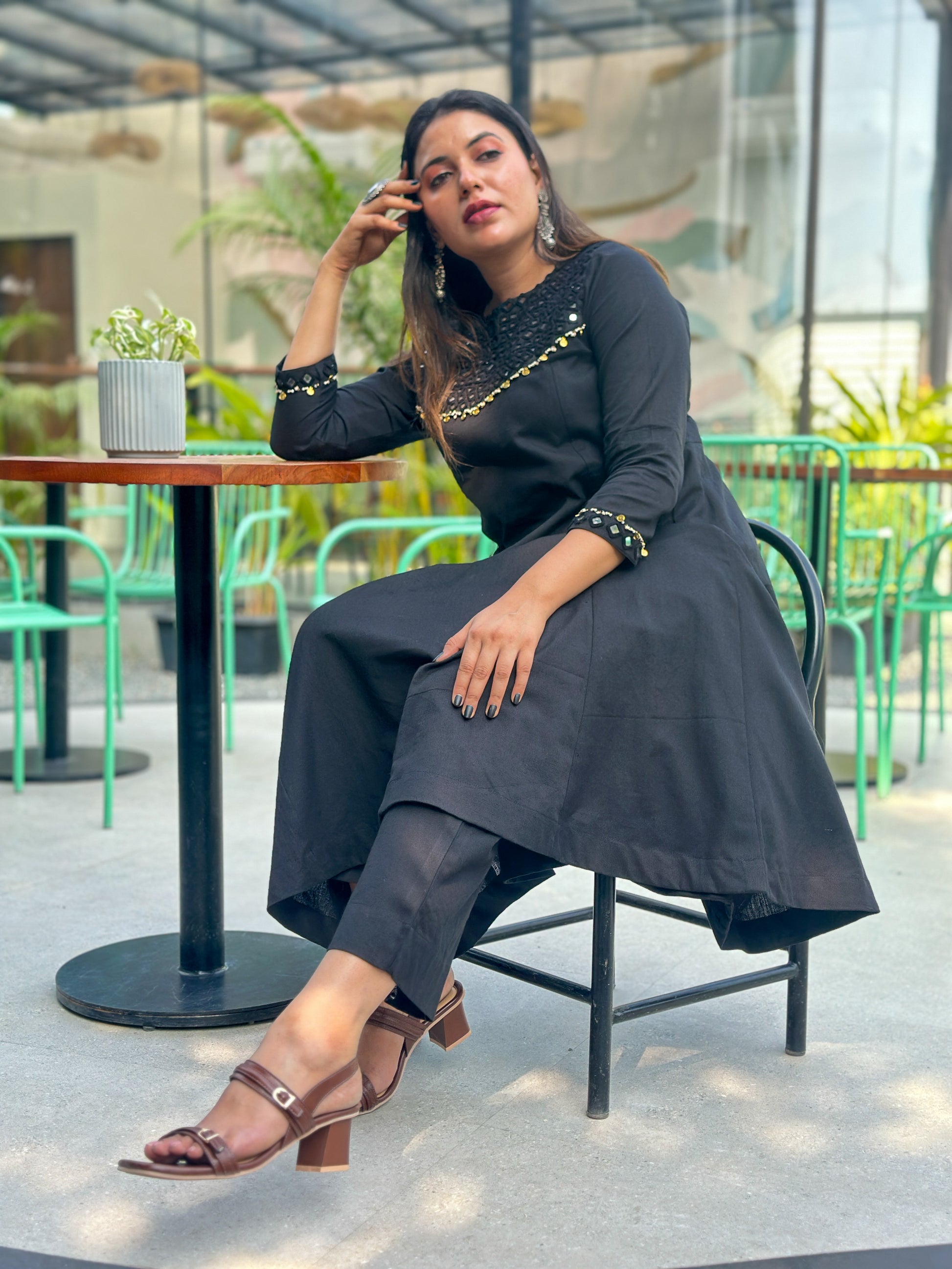 Midnight Mirror Hand-Woven Cotton Kurta & Straight Pant Set - AABHALA COLLECTION