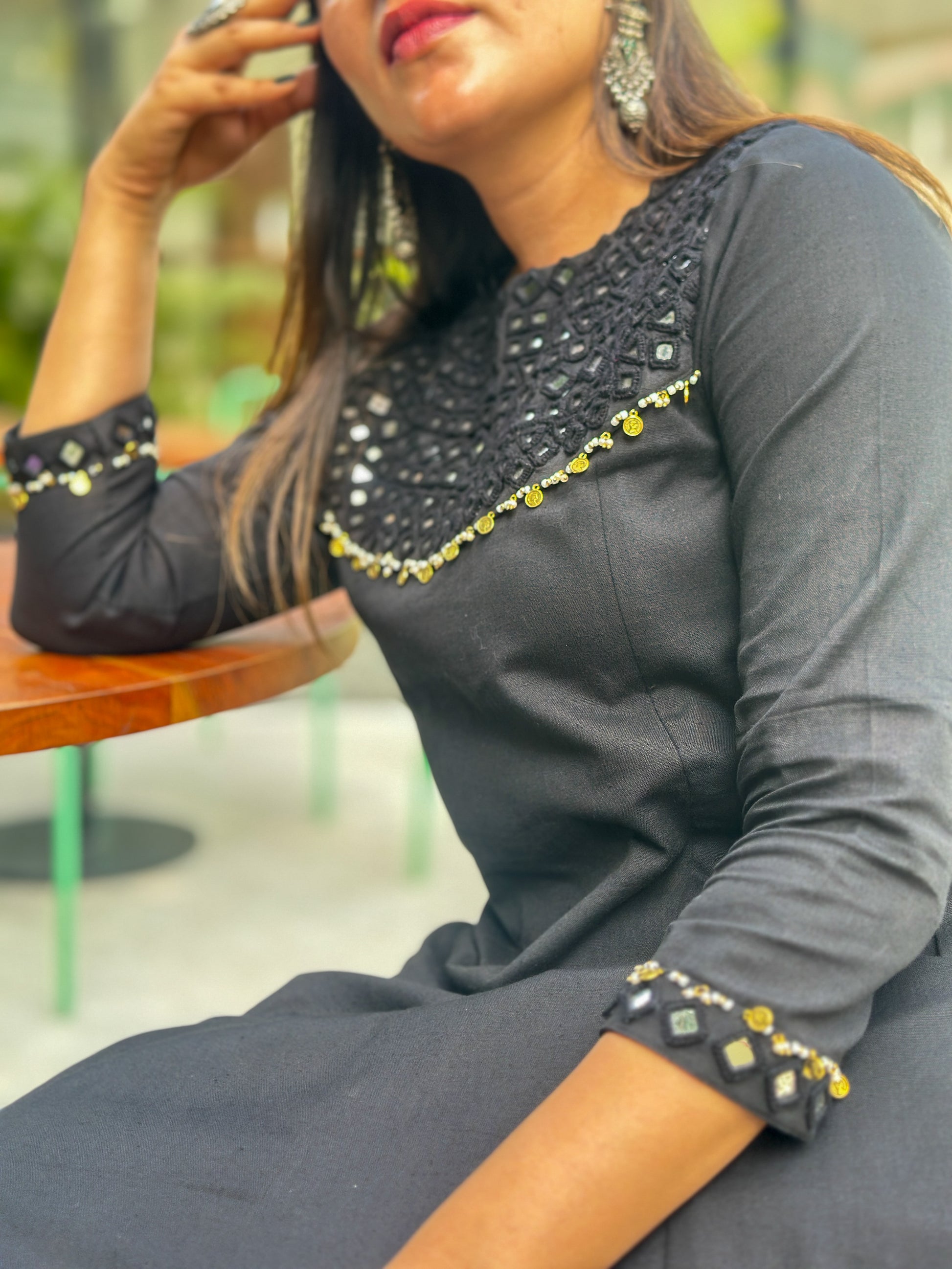 Midnight Mirror Hand-Woven Cotton Kurta & Straight Pant Set - AABHALA COLLECTION