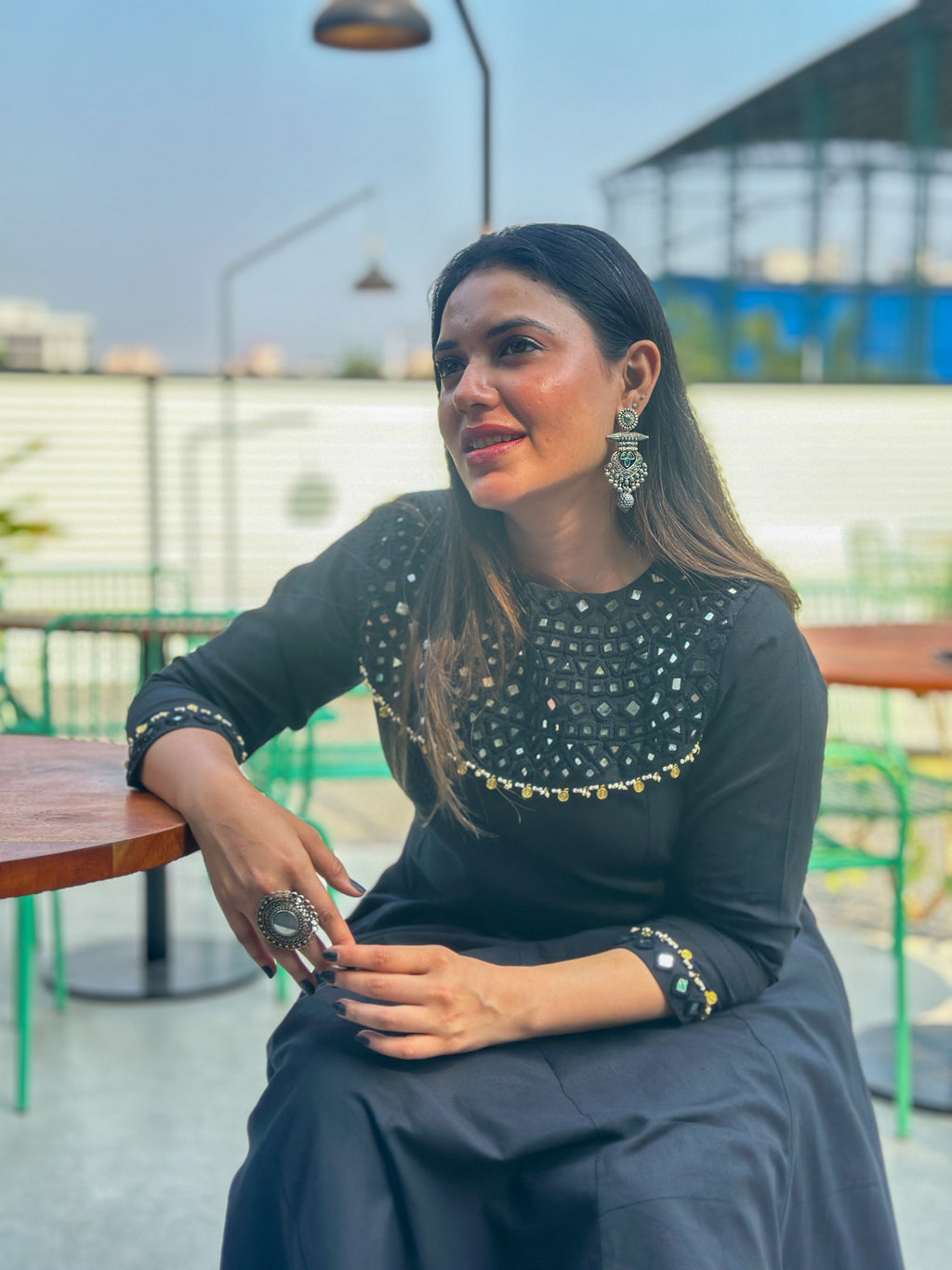 Midnight Mirror Hand-Woven Cotton Kurta & Straight Pant Set - AABHALA COLLECTION