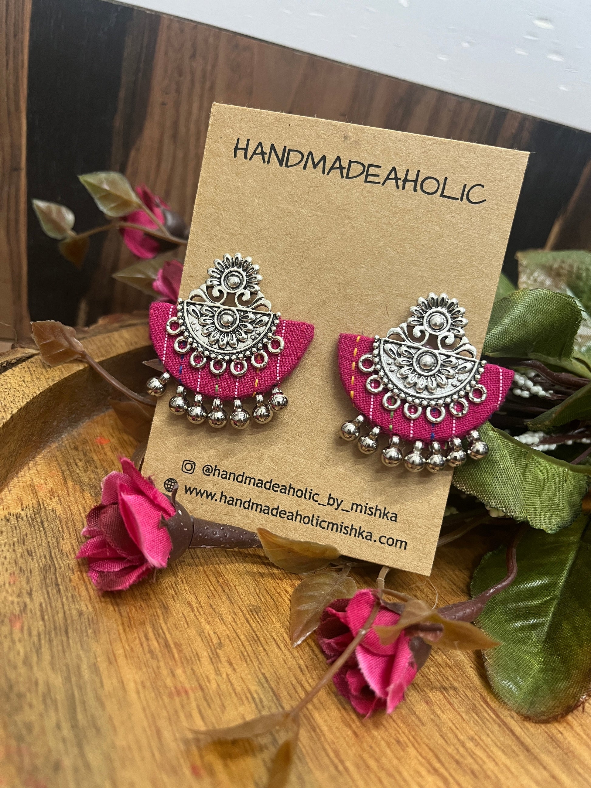 PINK KATHA EARRINGS HANDMADEAHOLIC BY MISHKA