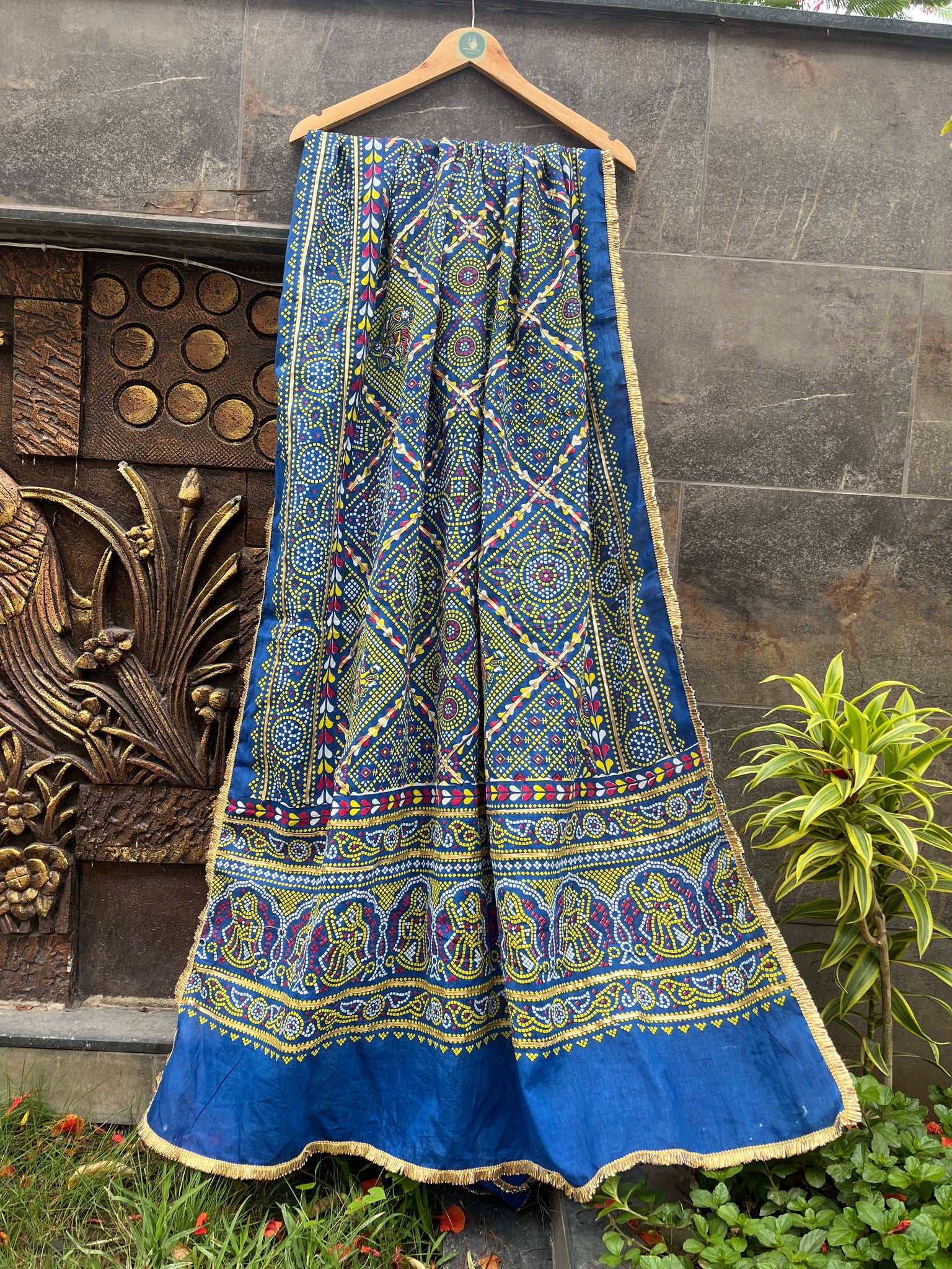 BLUE AND PINK COTTON BANDHANI DUPATTA HANDMADEAHOLIC BY MISHKA