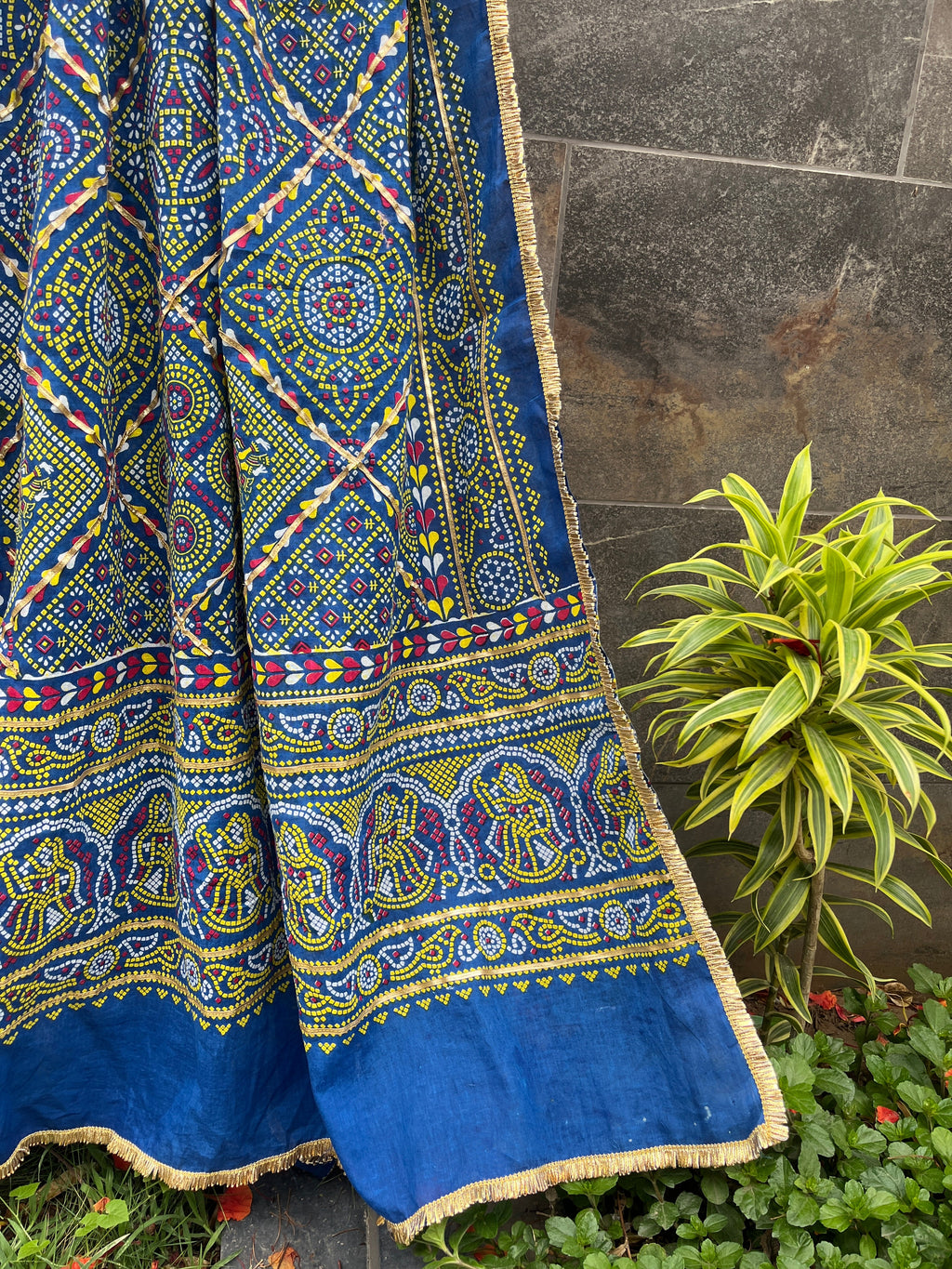 BLUE AND PINK COTTON BANDHANI DUPATTA HANDMADEAHOLIC BY MISHKA
