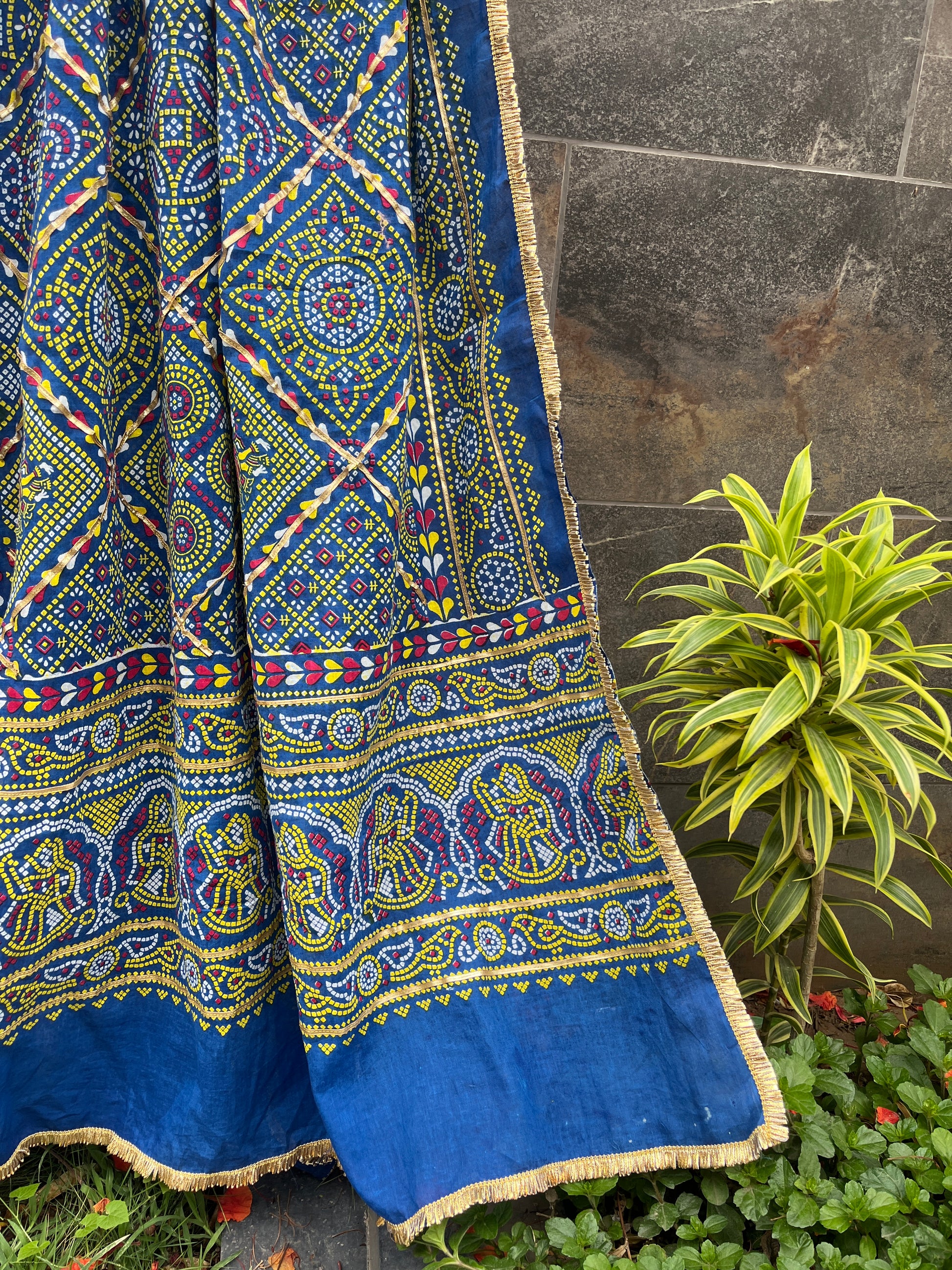 BLUE AND PINK COTTON BANDHANI DUPATTA HANDMADEAHOLIC BY MISHKA