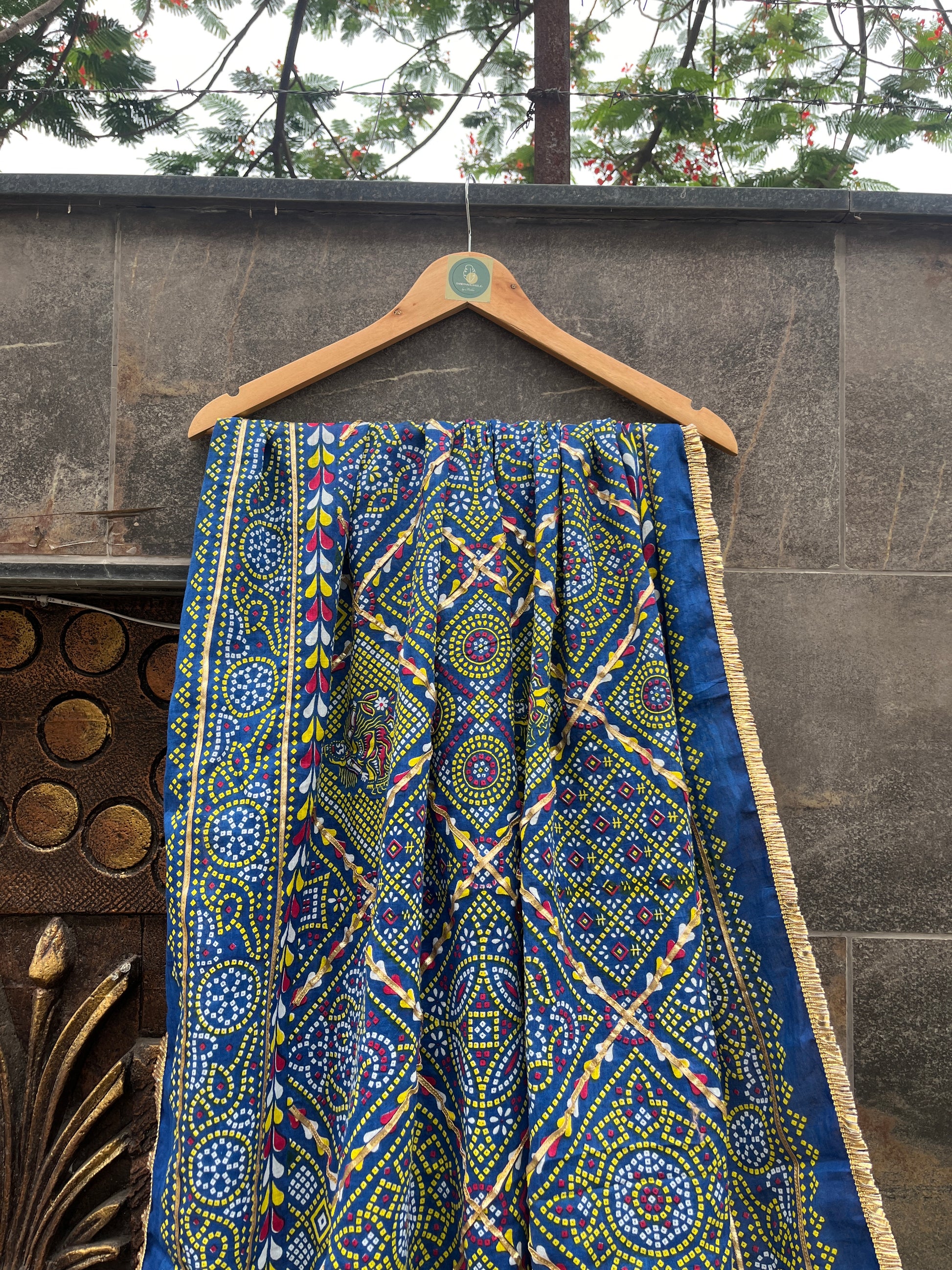 BLUE AND PINK COTTON BANDHANI DUPATTA HANDMADEAHOLIC BY MISHKA