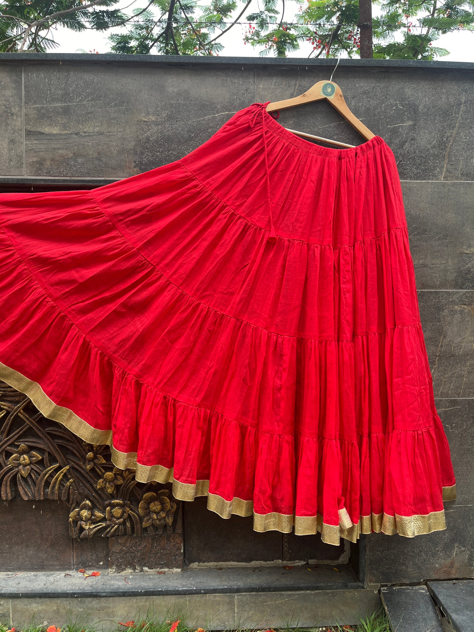 MULMUL COTTON RED SKIRT HANDMADEAHOLIC BY MISHKA