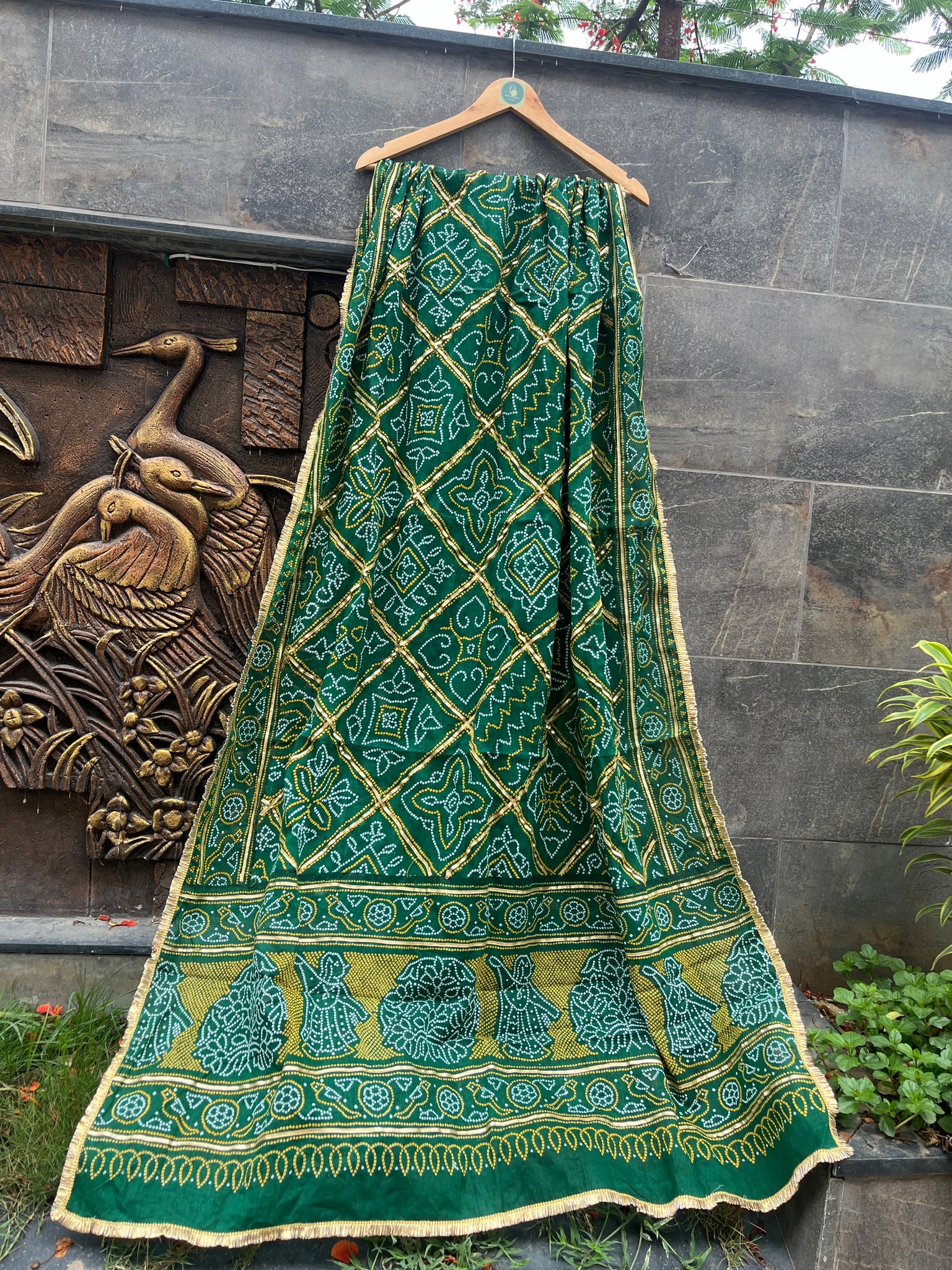 GREEN COTTON BANDHANI DUPATTA HANDMADEAHOLIC BY MISHKA