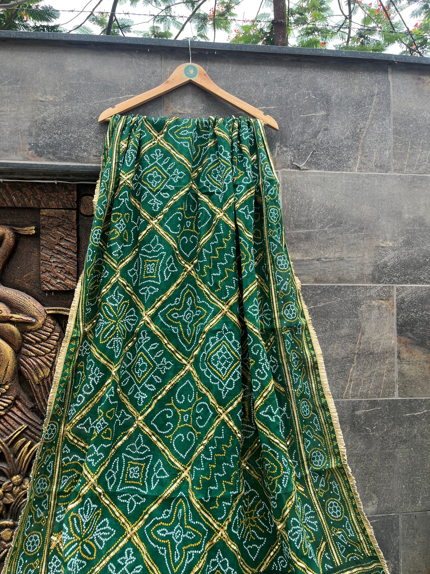 GREEN COTTON BANDHANI DUPATTA HANDMADEAHOLIC BY MISHKA