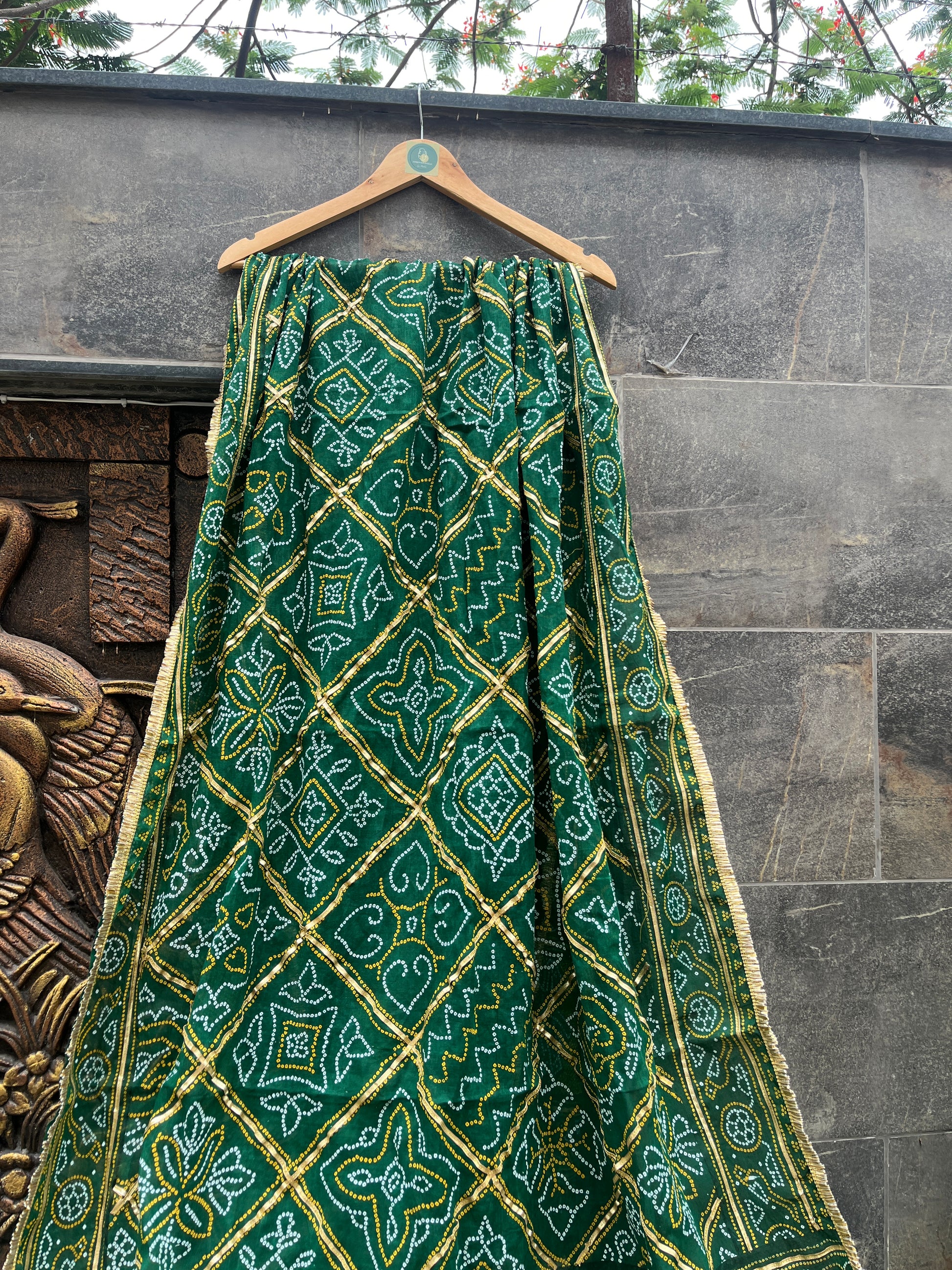 GREEN COTTON BANDHANI DUPATTA HANDMADEAHOLIC BY MISHKA