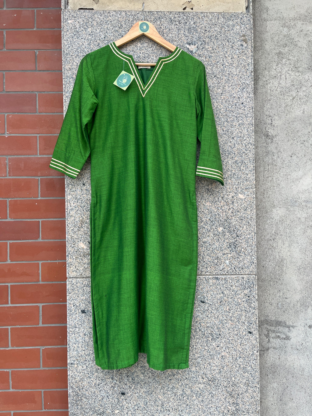 PARROT GREEN COTTON BLEND STRAIGHT CUT KURTI - handmadeaholicmishka