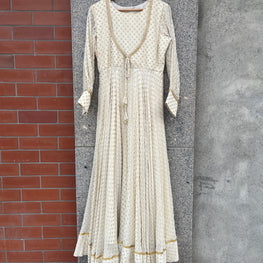 JUTE GEORGETTE OFF WHITE INDIAN WEDDING GOWN - handmadeaholicmishka