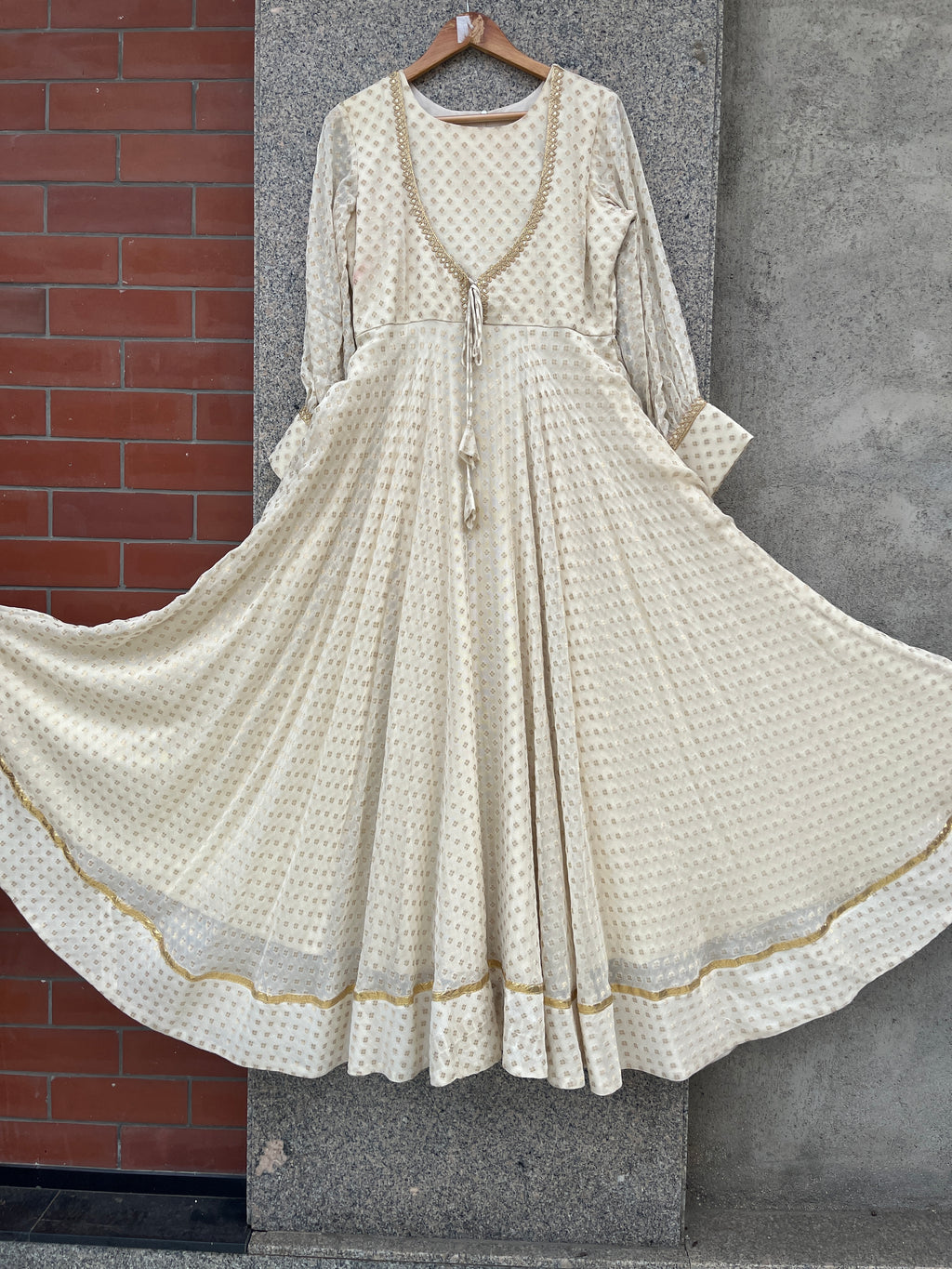 JUTE GEORGETTE OFF WHITE INDIAN WEDDING GOWN - handmadeaholicmishka