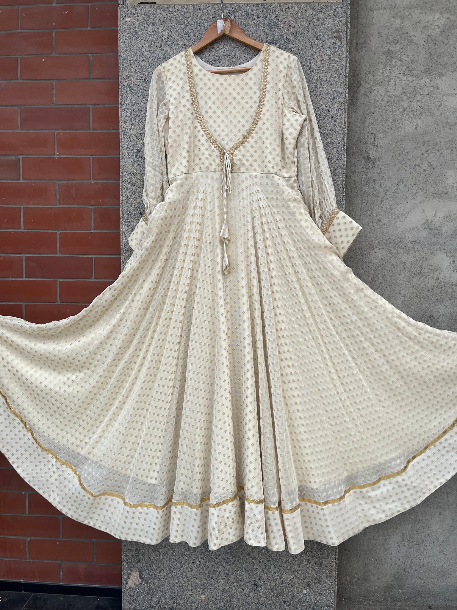 JUTE GEORGETTE OFF WHITE INDIAN WEDDING GOWN - handmadeaholicmishka