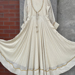 JUTE GEORGETTE OFF WHITE INDIAN WEDDING GOWN - handmadeaholicmishka