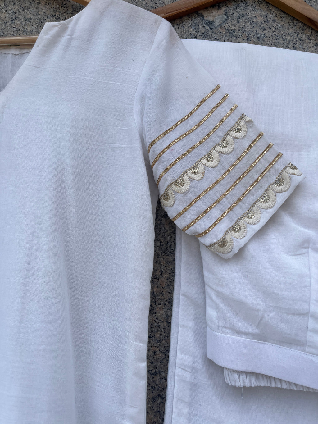 WHITE V- NECK STRAIGHT CUT KURTI AND PANT - handmadeaholicmishka