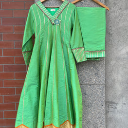 PASTEL GREEN HANDEWORK ANARKALI SUIT SET - handmadeaholicmishka