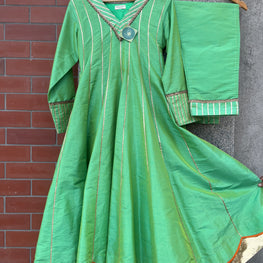 PASTEL GREEN HANDEWORK ANARKALI SUIT SET - handmadeaholicmishka