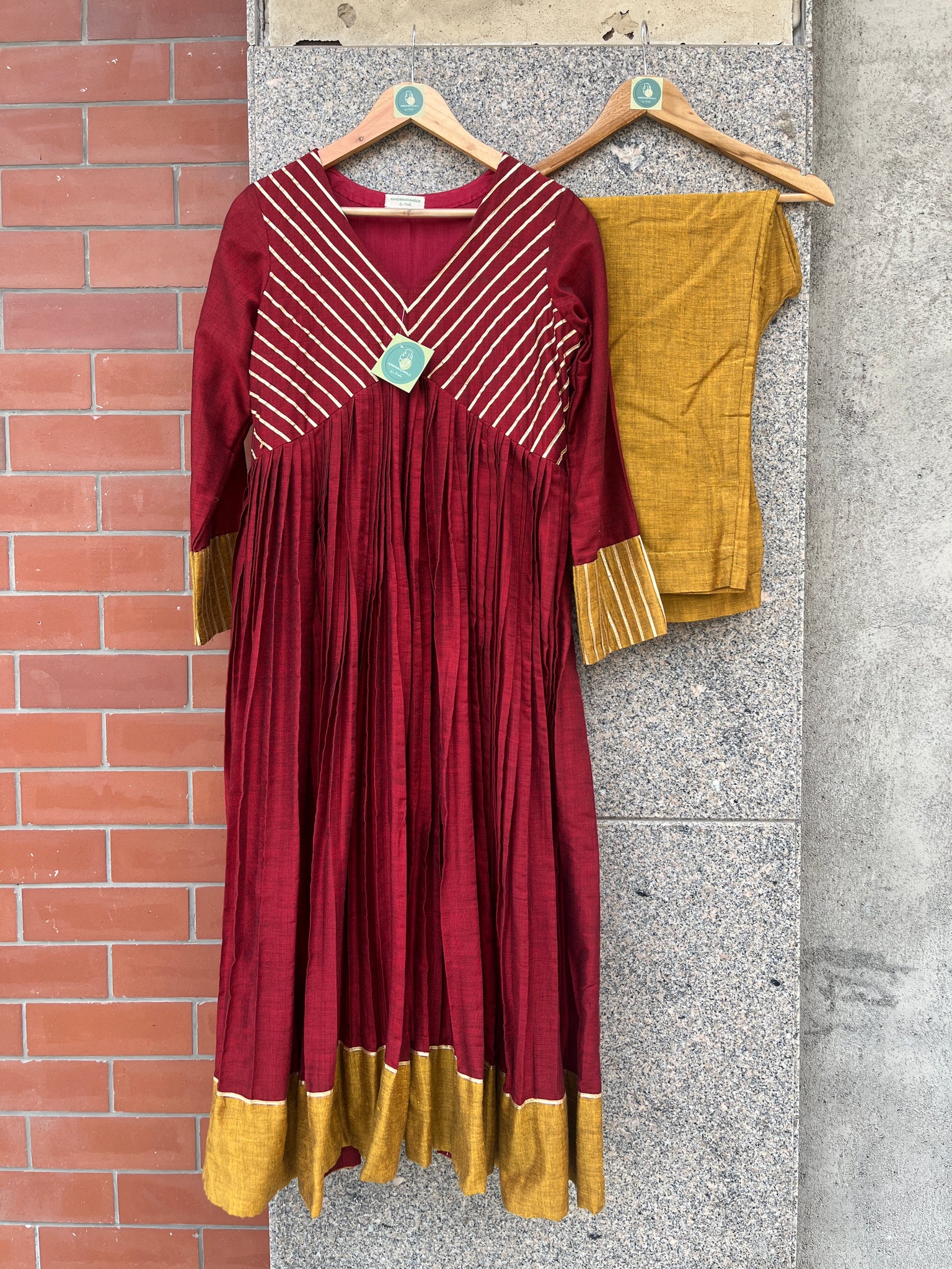 MARRON AND MUSTRAD ANARKALI SUIT SET FOR WOMEN - handmadeaholicmishka