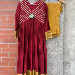 MARRON AND MUSTRAD ANARKALI SUIT SET FOR WOMEN - handmadeaholicmishka