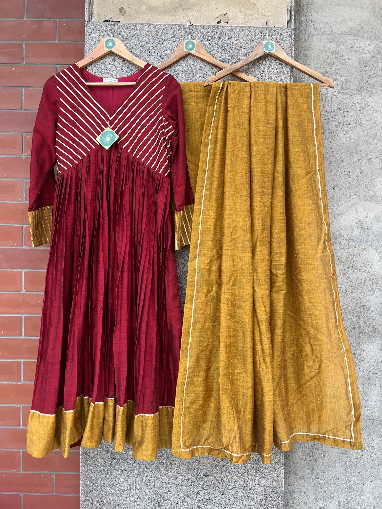 MARRON AND MUSTRAD ANARKALI SUIT SET FOR WOMEN - handmadeaholicmishka