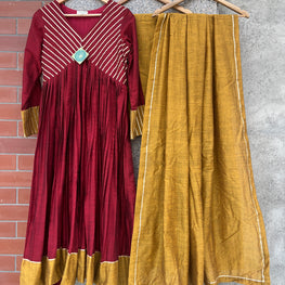 MARRON AND MUSTRAD ANARKALI SUIT SET FOR WOMEN - handmadeaholicmishka