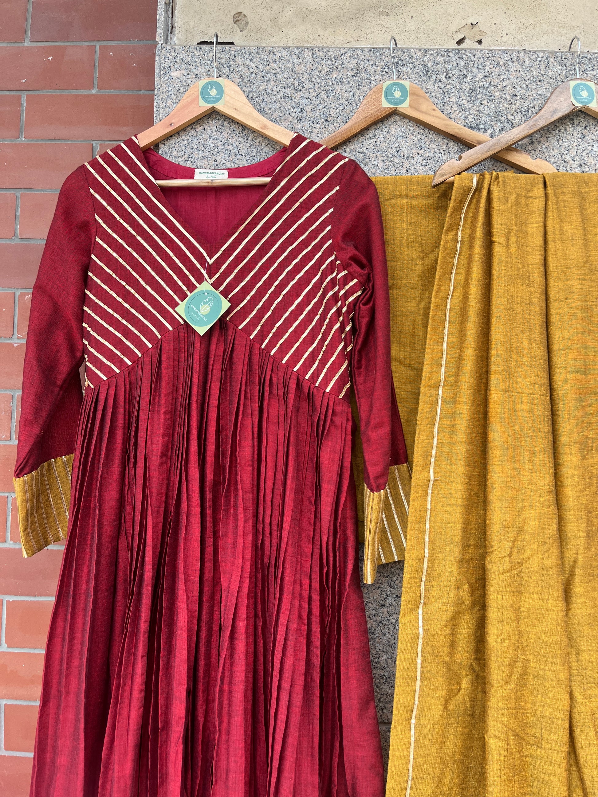 MARRON AND MUSTRAD ANARKALI SUIT SET FOR WOMEN - handmadeaholicmishka