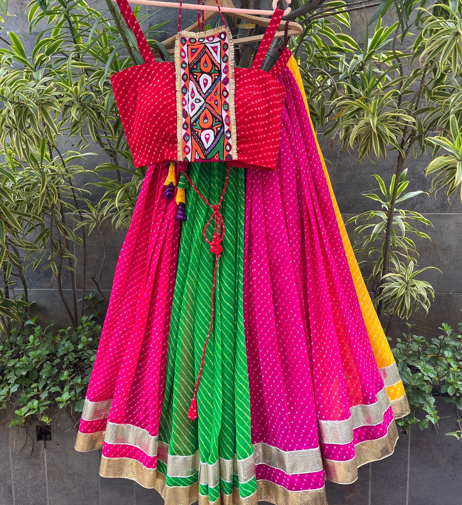 RED BLOUSE WITH LAHERIYA SKIRT HANDMADEAHOLIC BY MISHKA