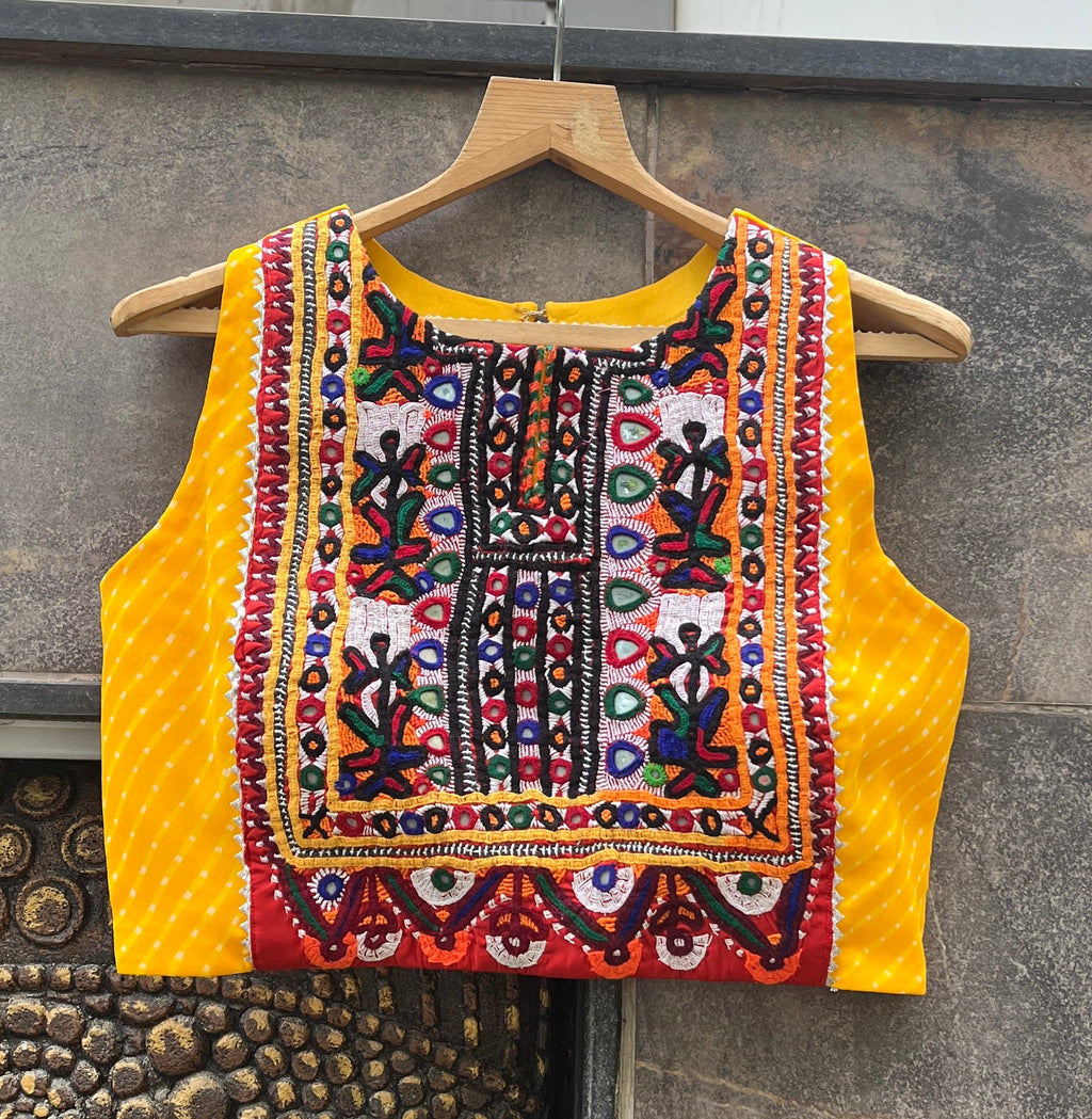 YELLOW BLOUSE WITH LAHERIYA SKIRT HANDMADEAHOLIC BY MISHKA