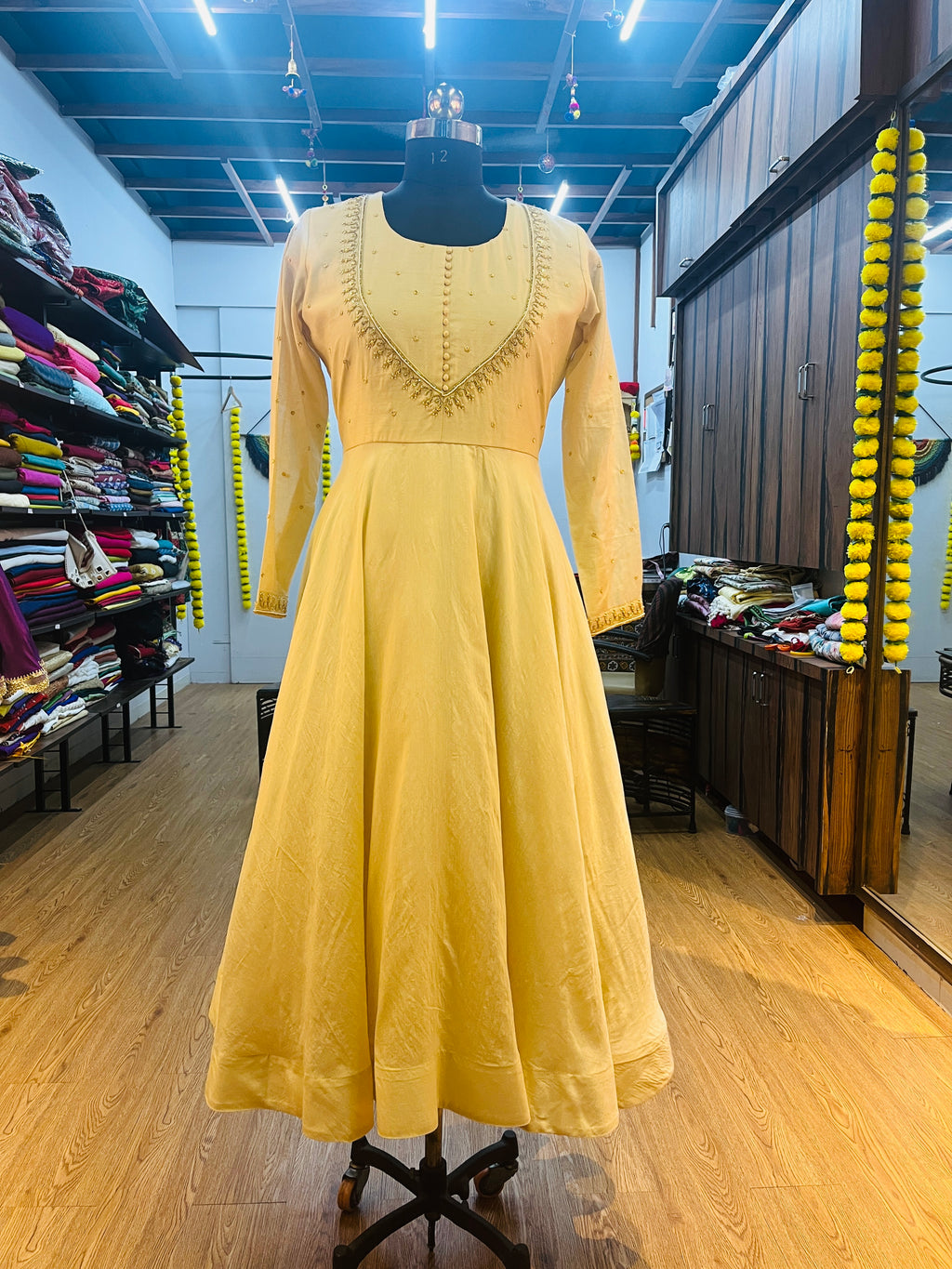 OFF WHITE PURE CHANDERI SILK ANARKALI HANDWORK SUIT SET - handmadeaholicmishka