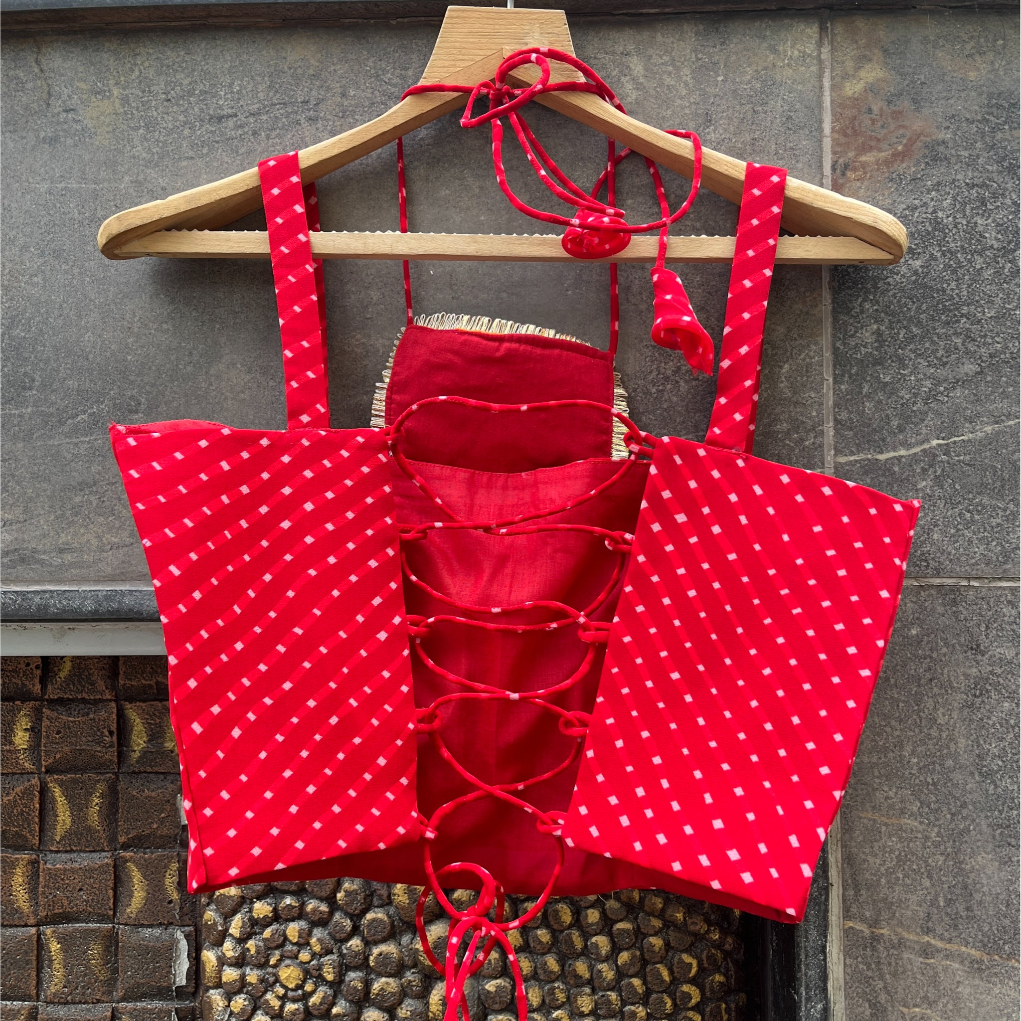 RED LAHERIYA SPAGHETTI BLOUSE HANDMADEAHOLIC BY MISHKA