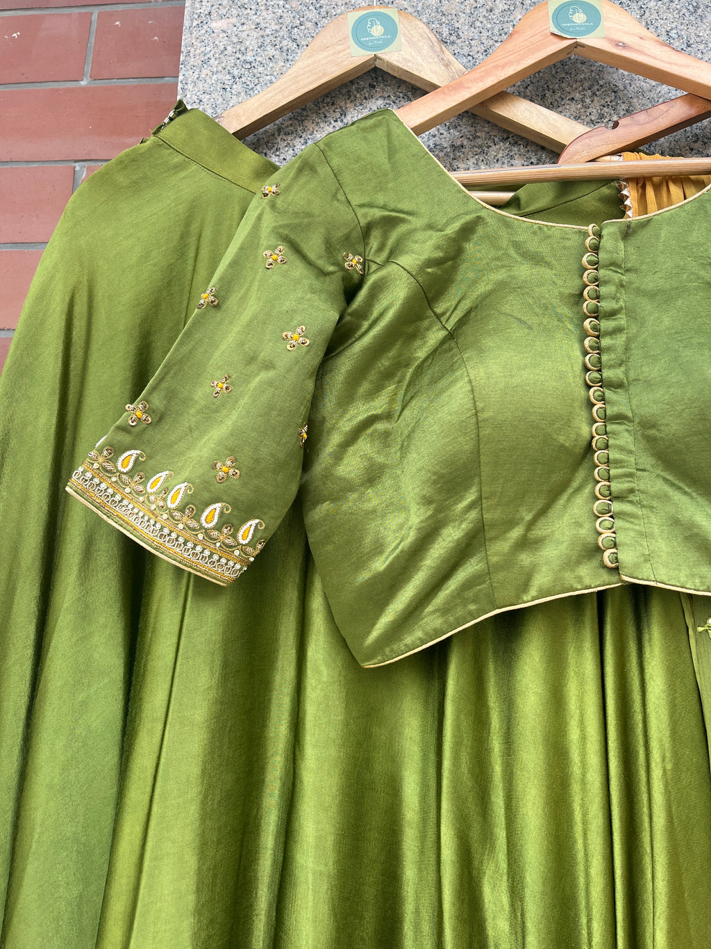 MAHENDI GREEN AND YELLOW GAJI SILK CHANIYA CHOLI - handmadeaholicmishka