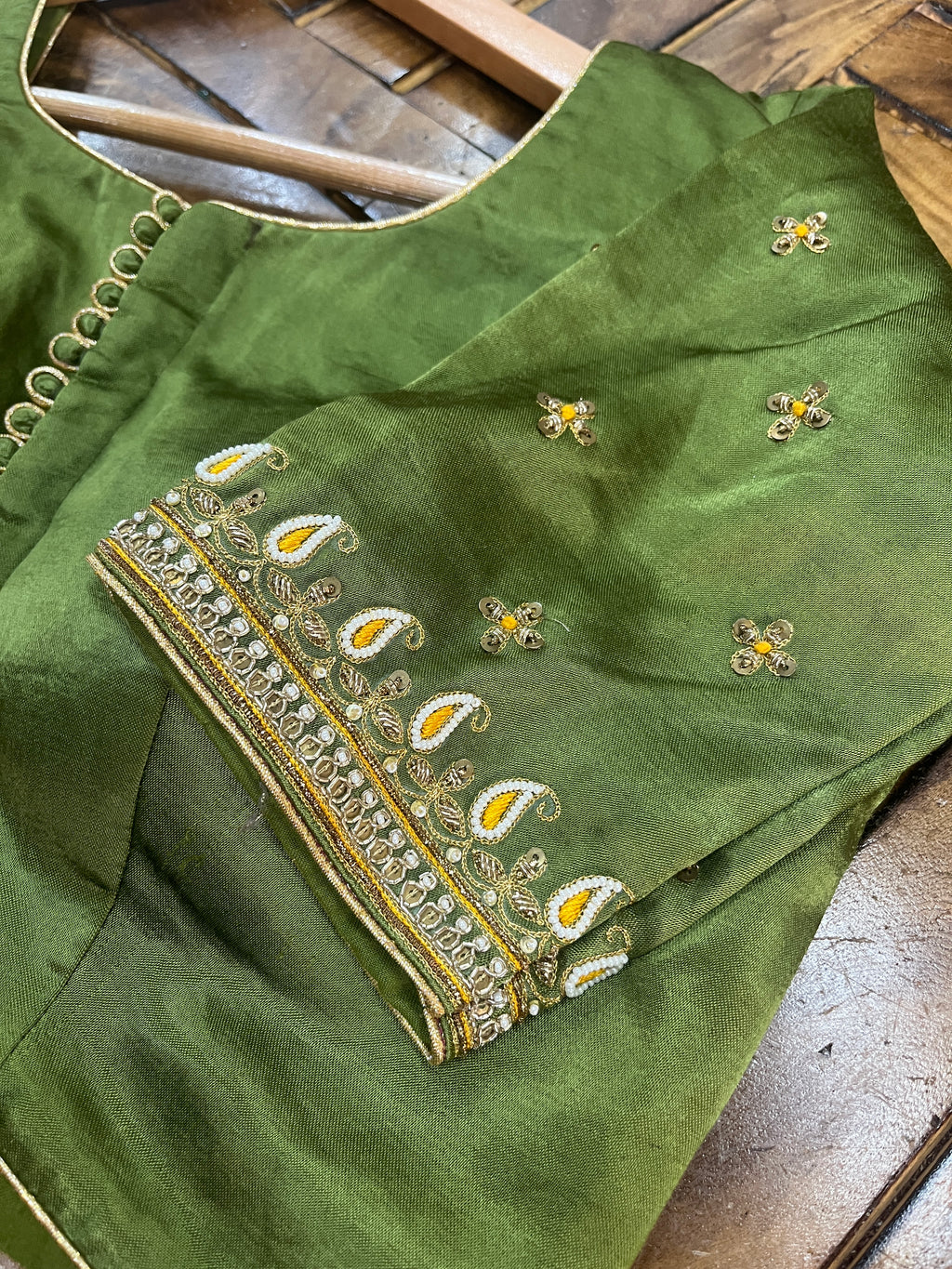 MAHENDI GREEN AND YELLOW GAJI SILK CHANIYA CHOLI - handmadeaholicmishka