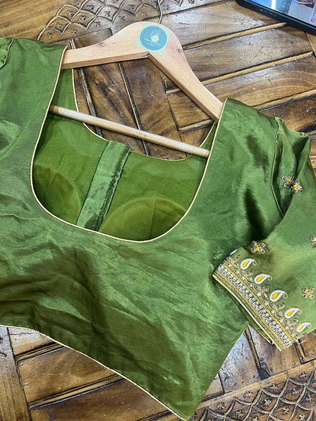 MAHENDI GREEN AND YELLOW GAJI SILK CHANIYA CHOLI - handmadeaholicmishka
