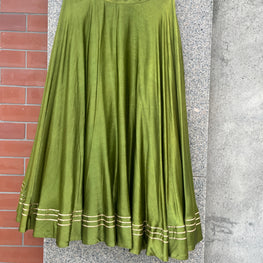 DOUBLE UMBRELLA MAHENDI GREEN GAJI SILK SKIRT - handmadeaholicmishka