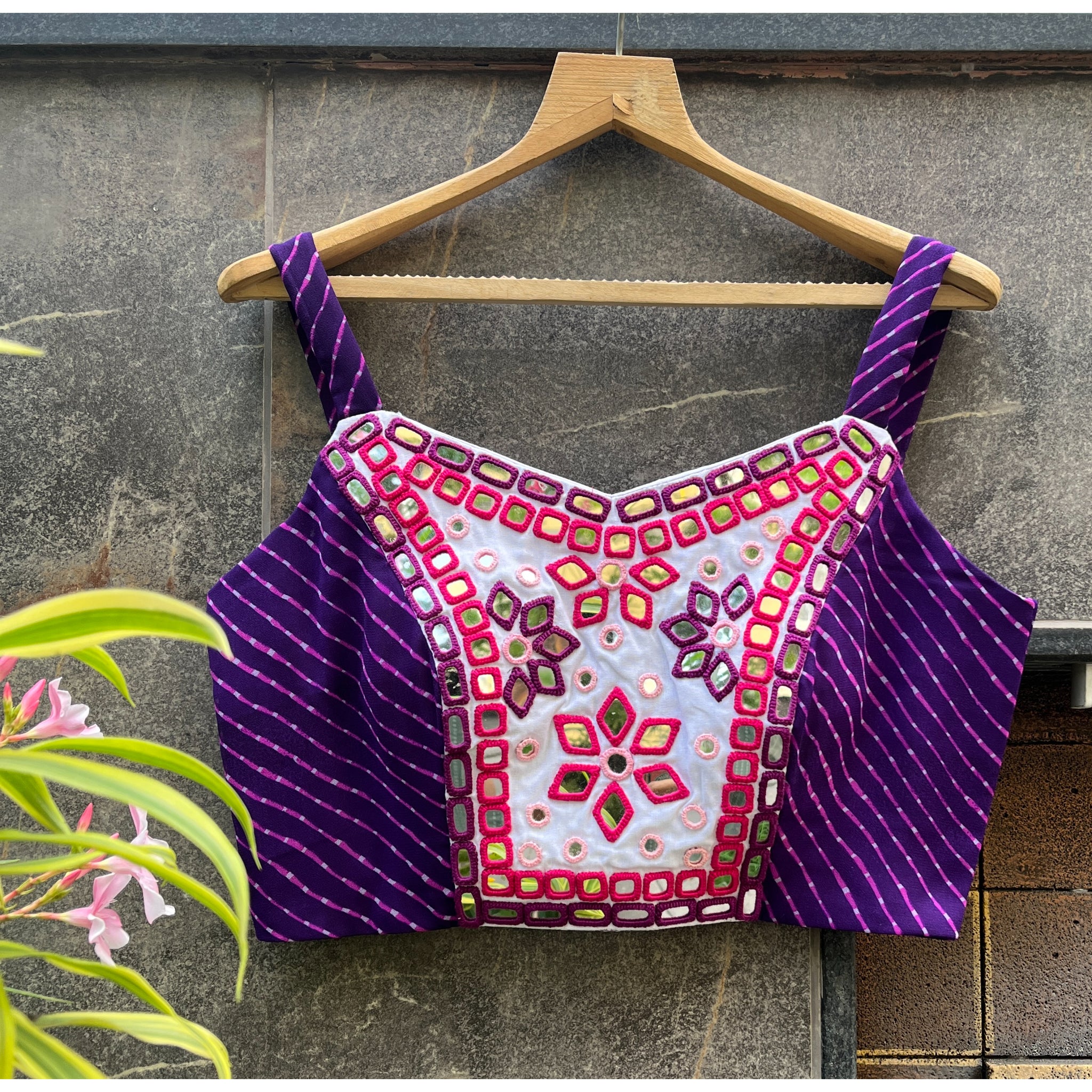 PURPLE LAHERIYA SPAGHETTI MIRROR BLOUSE HANDMADEAHOLIC BY MISHKA