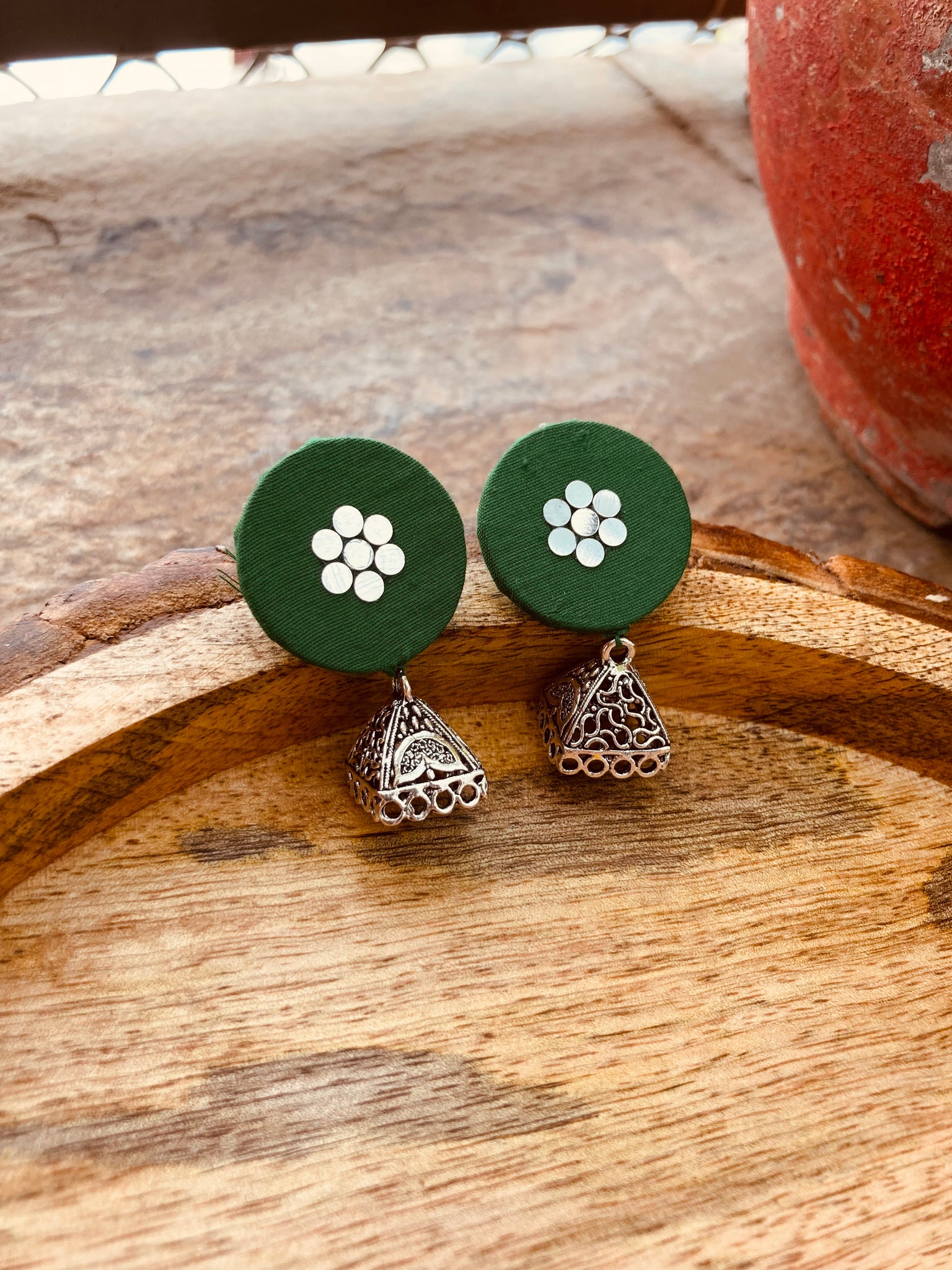 GREEN SILVER EARRINGS HANDMADEAHOLIC BY MISHKA