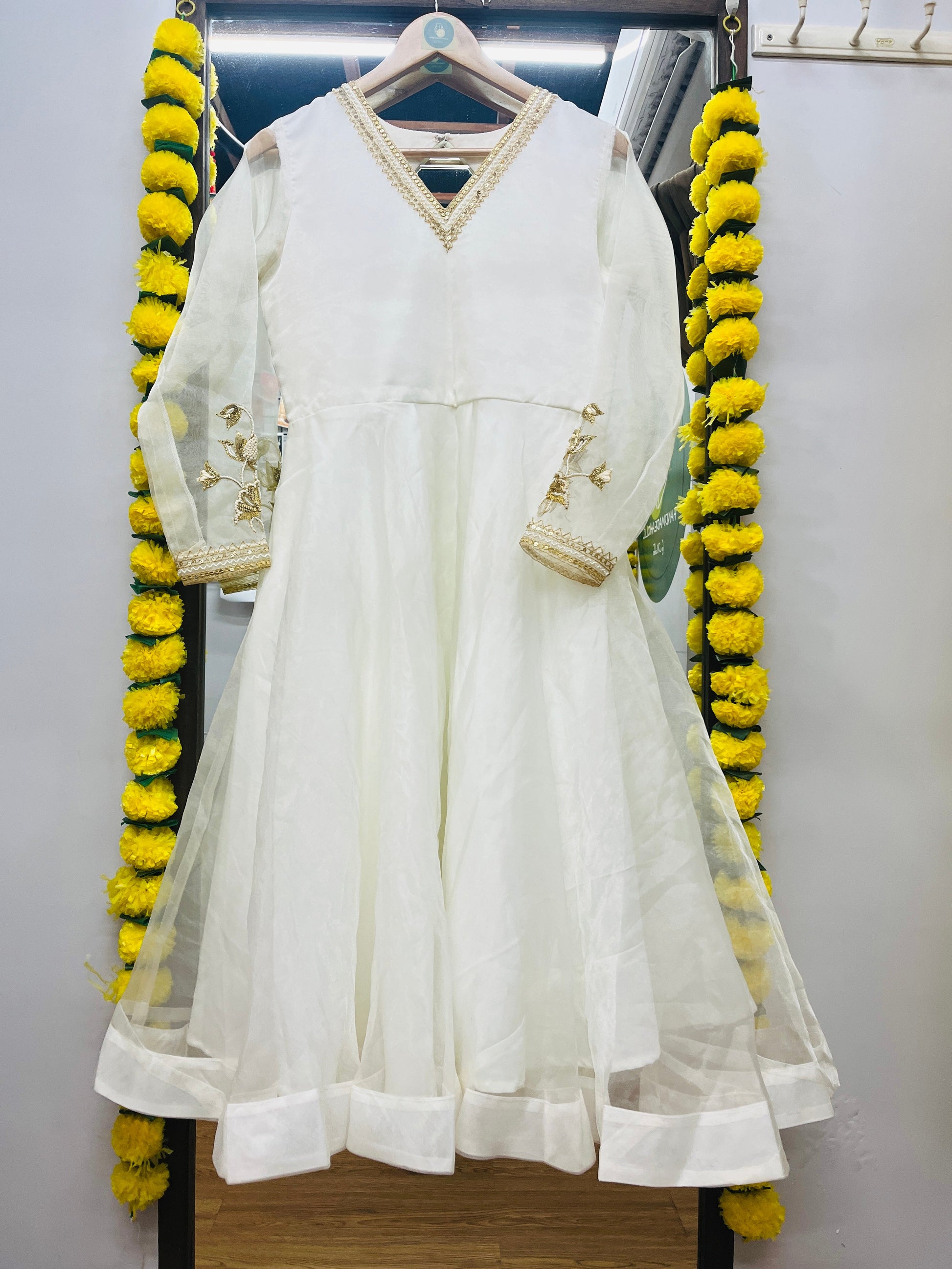 WHITE ORGANZA SILK FULL SLEEVE DRESS HANDMADEAHOLIC BY MISHKA