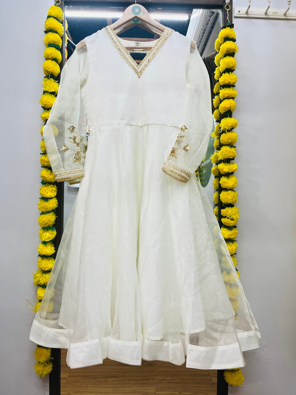 WHITE ORGANZA SILK FULL SLEEVE DRESS HANDMADEAHOLIC BY MISHKA