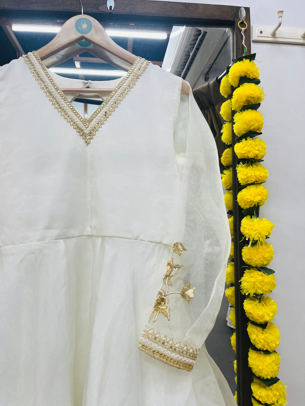 WHITE ORGANZA SILK FULL SLEEVE DRESS HANDMADEAHOLIC BY MISHKA