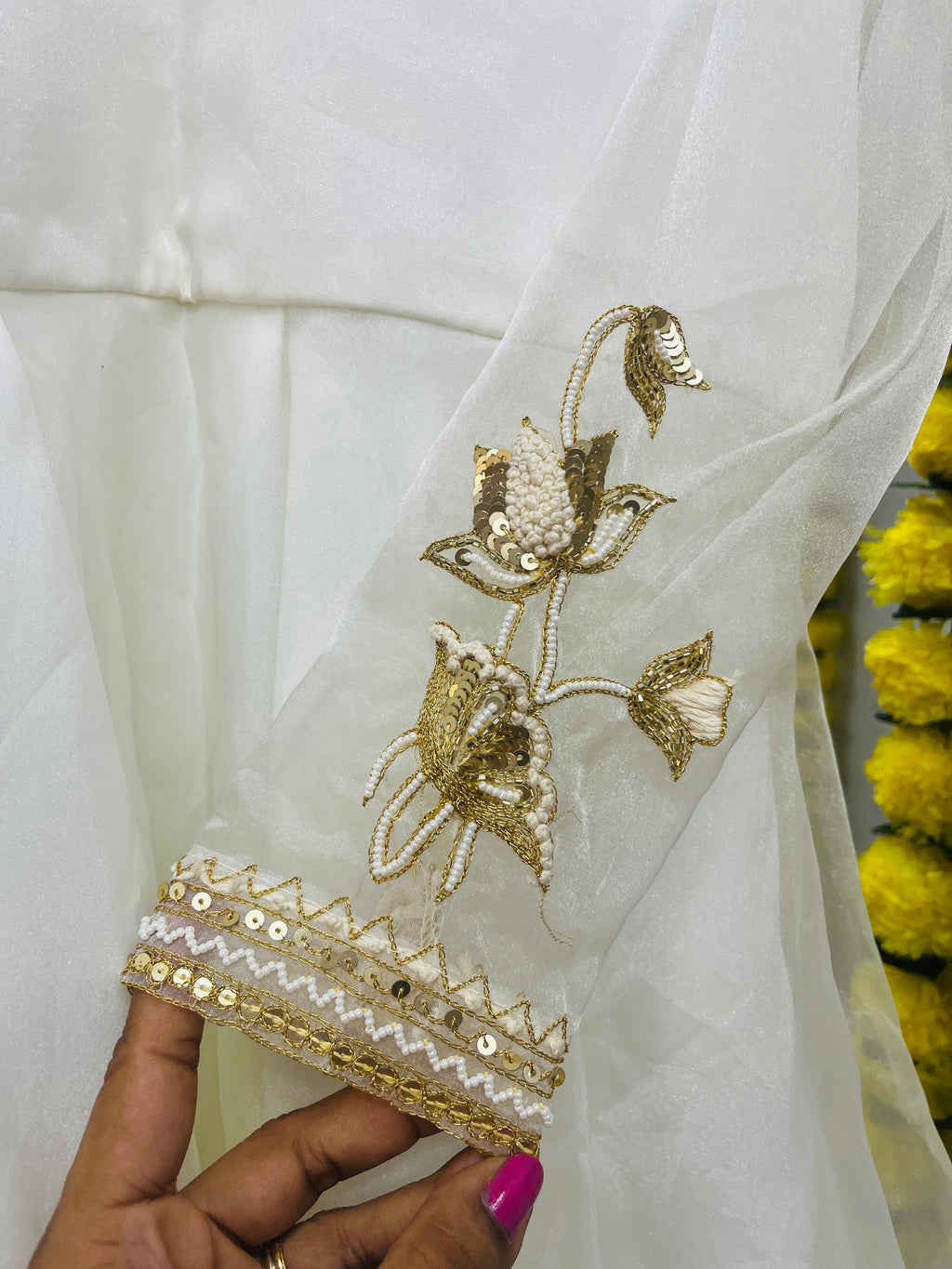 WHITE ORGANZA SILK FULL SLEEVE DRESS HANDMADEAHOLIC BY MISHKA