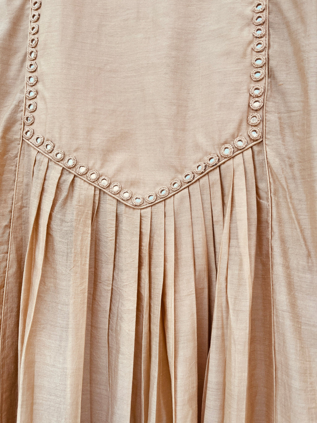 BEIGE COLOR MIRROR WORK CHANDERI SILK DRESS WITH PANT HANDMADEAHOLIC BY MISHKA