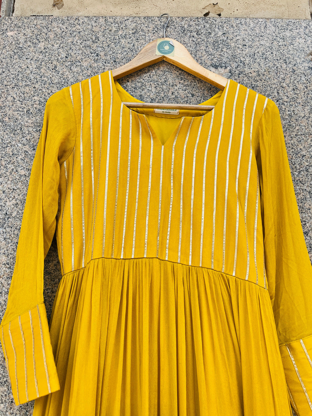 YELLOW COLOR CHINON FABRIC WITH GOTA LACE FULL SLEEVE GOWN HANDMADEAHOLIC BY MISHKA