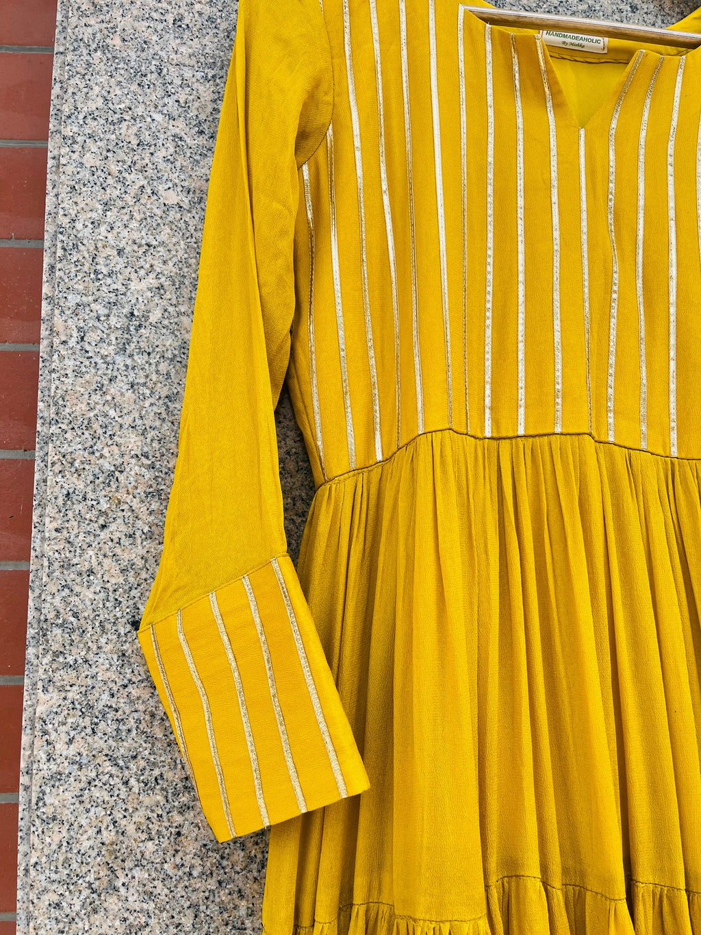 YELLOW COLOR CHINON FABRIC WITH GOTA LACE FULL SLEEVE GOWN HANDMADEAHOLIC BY MISHKA