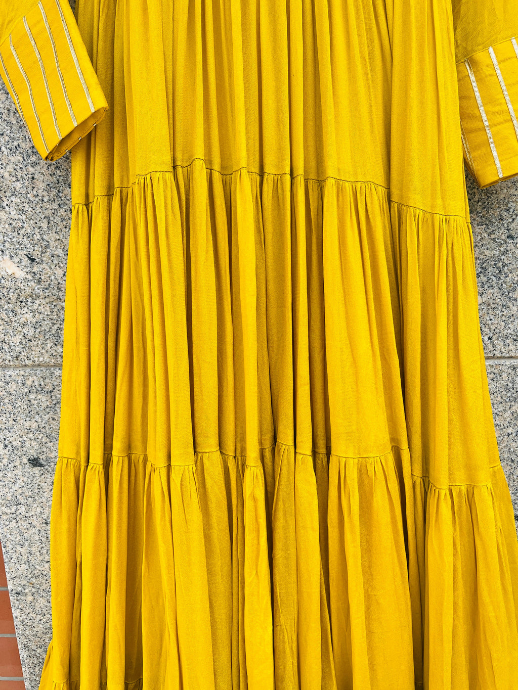 YELLOW COLOR CHINON FABRIC WITH GOTA LACE FULL SLEEVE GOWN HANDMADEAHOLIC BY MISHKA