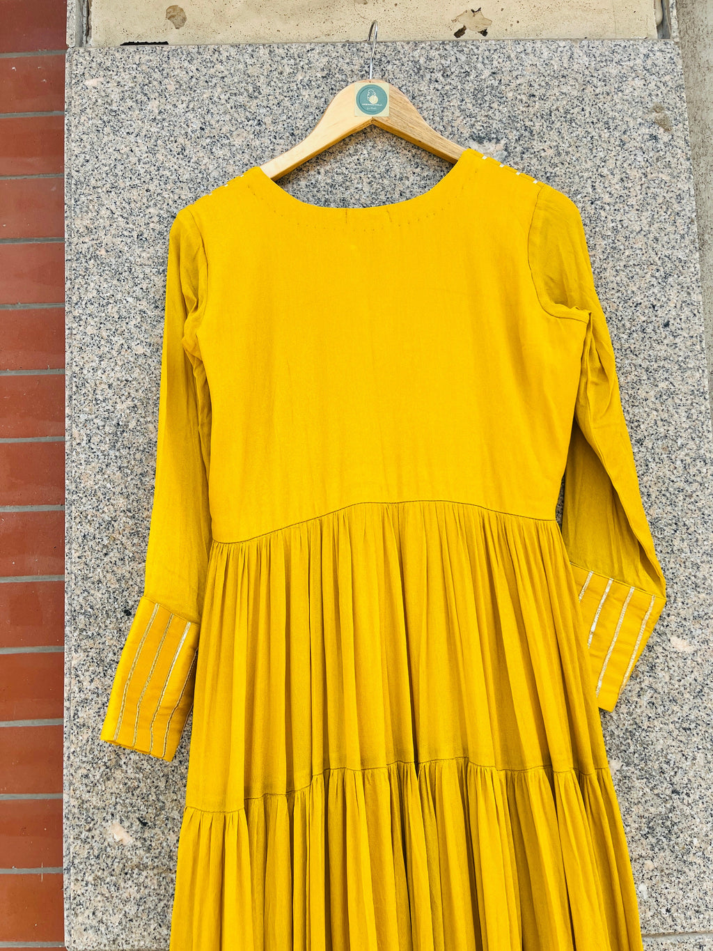 YELLOW COLOR CHINON FABRIC WITH GOTA LACE FULL SLEEVE GOWN HANDMADEAHOLIC BY MISHKA