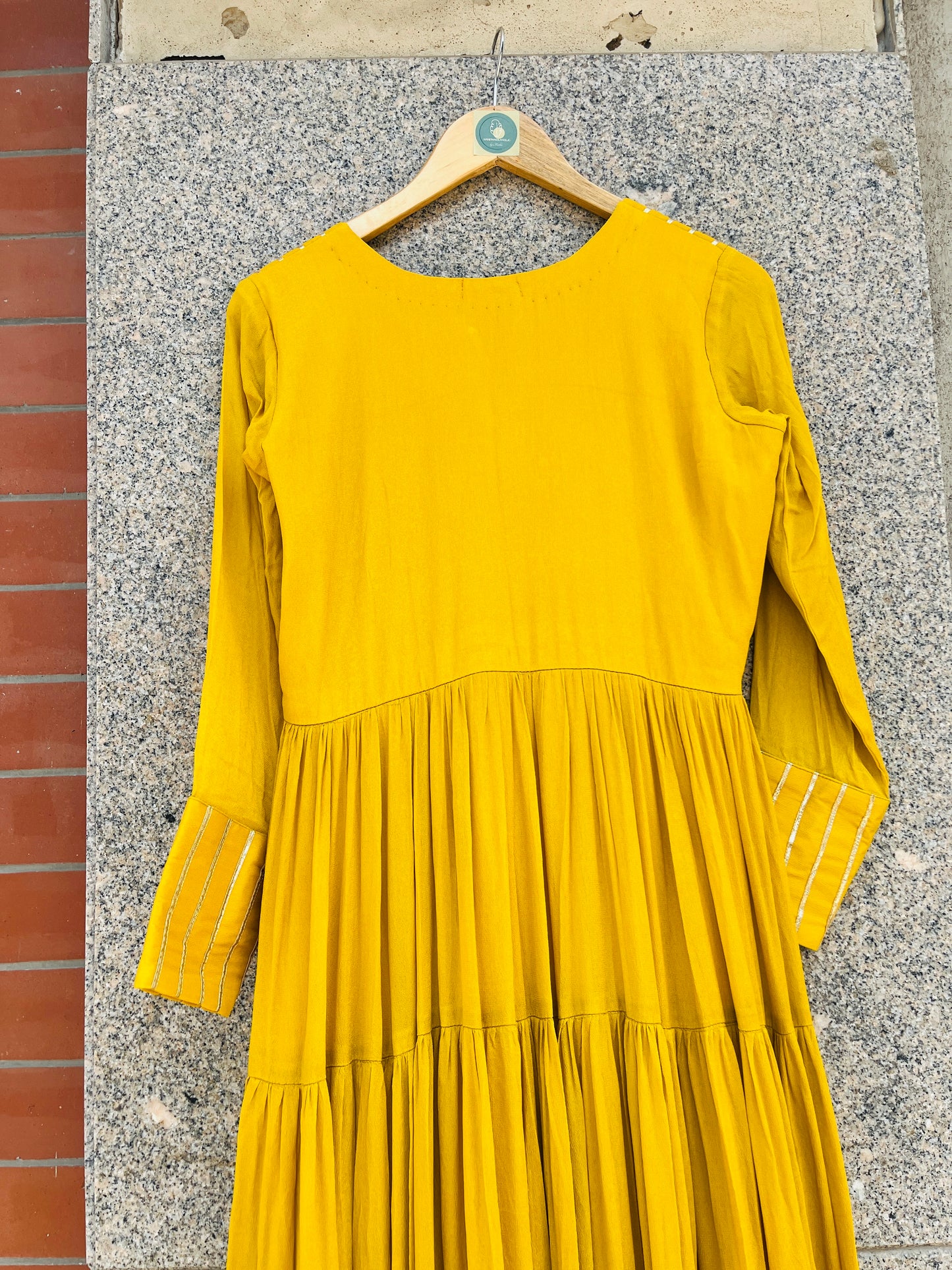 YELLOW COLOR CHINON FABRIC WITH GOTA LACE FULL SLEEVE GOWN