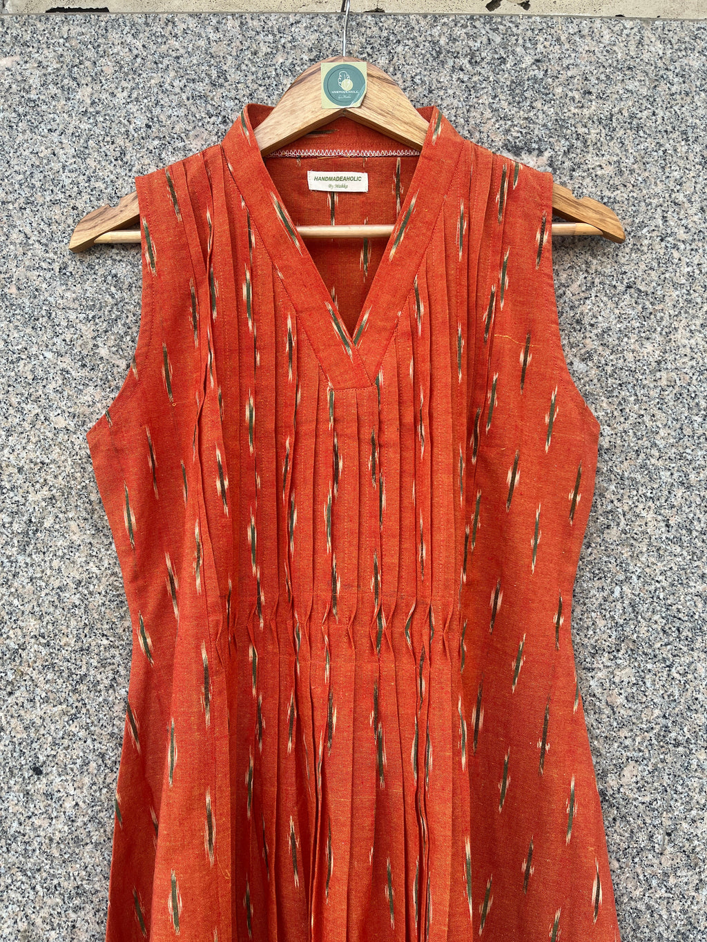 ORANGE IKAT COTTON A-LINE DRESS HANDMADEAHOLIC BY MISHKA