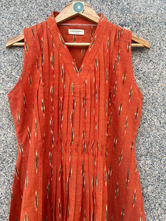 ORANGE IKAT COTTON A-LINE DRESS